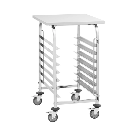 Andrahandssortering Hyllvagn - 7 hyllor + bricka - rostfritt stål - Royal Catering