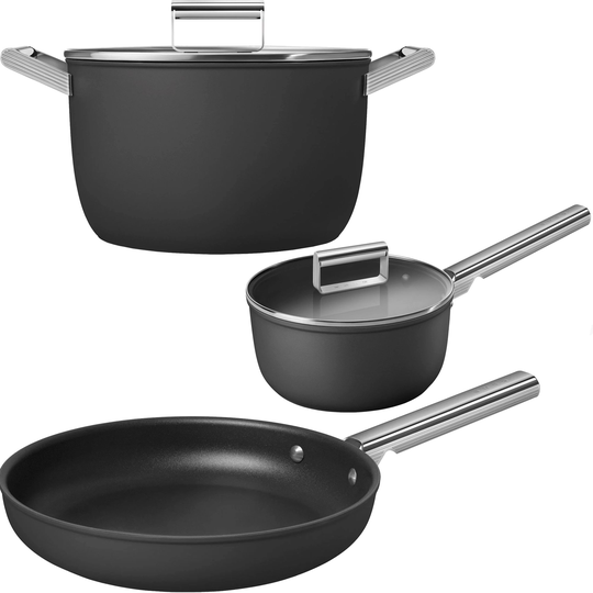 Smeg Gryt- och pannset, 3 delar, svart