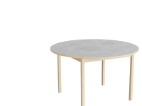 Bord Lovis 604, Ø1200 mm, höjd 720 mm, ljusgrå linoleum på ram av björk