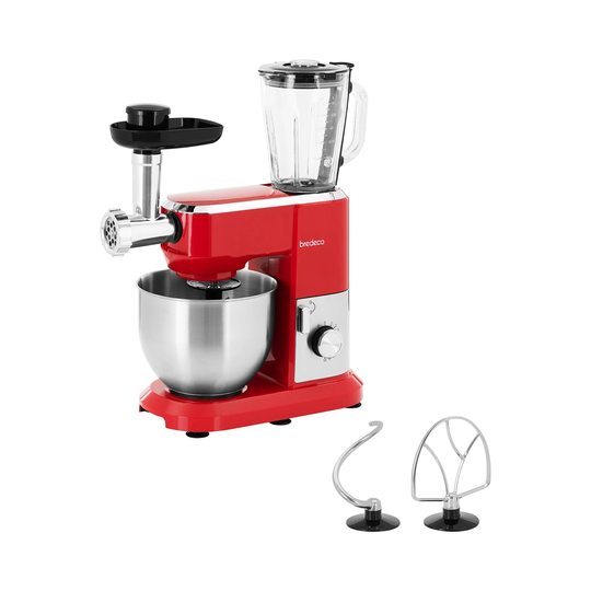 Köksmaskin med mixer - Inkl. mixer, köttkvarn, skivningstillsats - 1,300 W - Röd