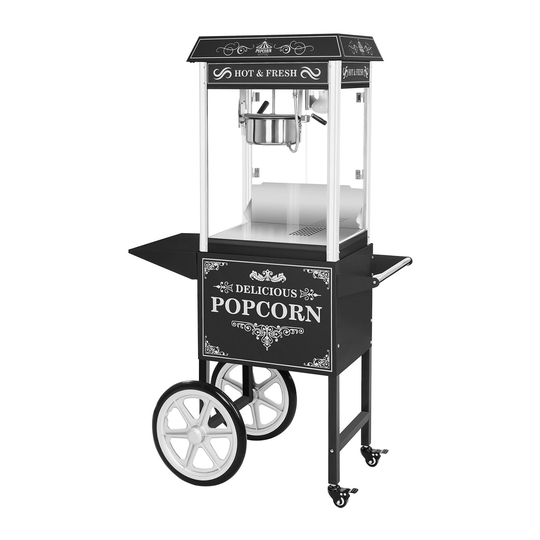 Popcornmaskin med vagn - Retrodesign - Svart