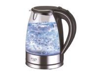 Adler AD 1225 elektrisk vattenkokare, 2000 W, 1.15 kg, 1.3 kg, 1.7L, glas/svart, 360 graders roterande fot