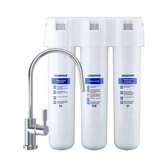 Aquaphor Vattenrenare med aktivt kolfilter - tresteg - 2,5 l/min - inkl. vattenkran