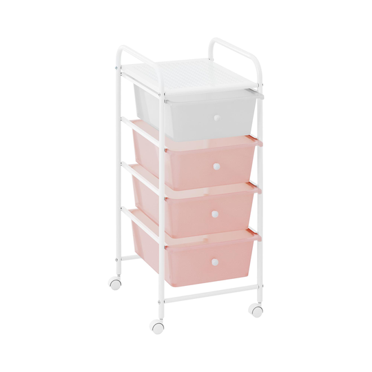 Kosmetikvagn - 4 lådor - rosa/vit