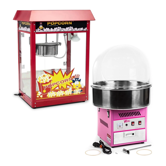 Sockervaddsmaskin - 52 cm - inkl. spottskydd + Popcornmaskin - röd - set