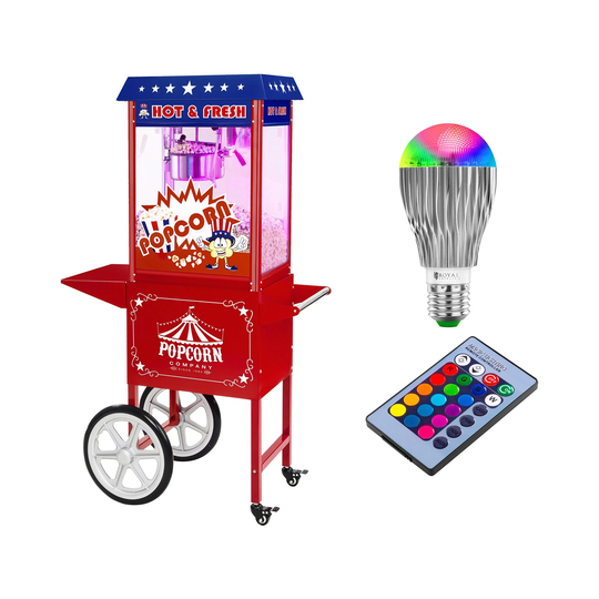 Popcornmaskin med vagn och LED-belysning - USA-design - röd