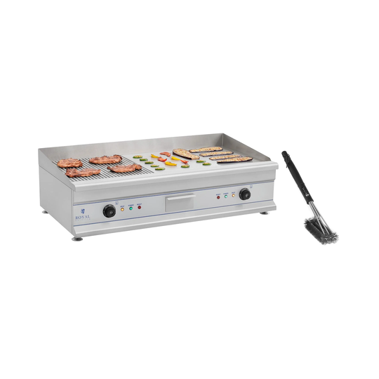 Set dubbelt elektriskt stekbord med grillborste - 100 cm - slät/räfflad - 2 x 3200 W