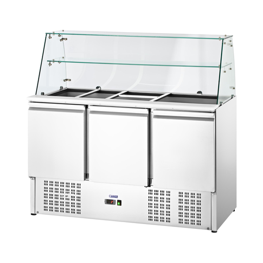 Salladskyl - Med glasmonter - Royal Catering - 368 L - För 8 GN-behållare - 136.5 x 70 cm