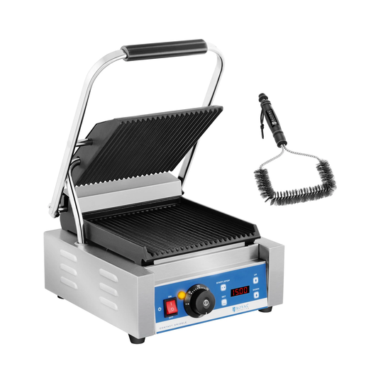 Set kontaktgrill med grillborste - 1800 W - Räfflad - Timer