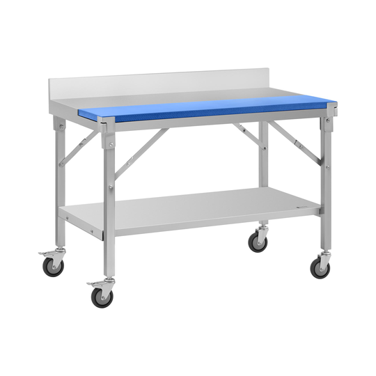 Rostfri arbetsbänk med skärbräda i plast - 120 x 70 cm - Skyddskant - 200 kg lastkapacitet - Royal Catering