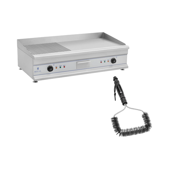 Set dubbelt elektriskt stekbord med grillborste - 100 cm - Räfflad/slät - 2 x 3200 W