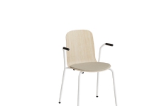 Stol Add vitpigmenterad ek, klädd sits i beige textil, vit ram