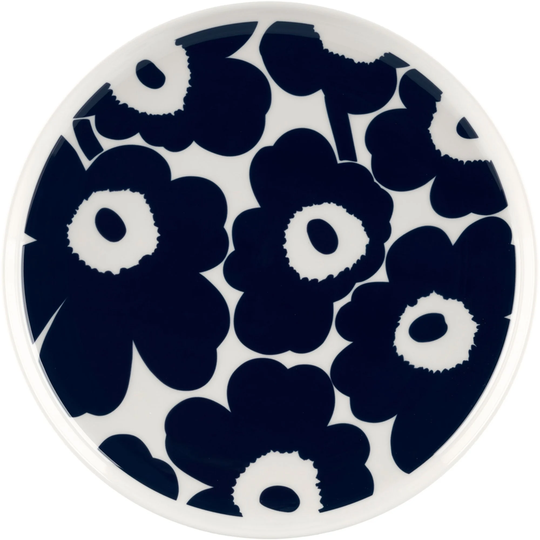 Marimekko Unikko tallrik, 25 cm, vit/blå