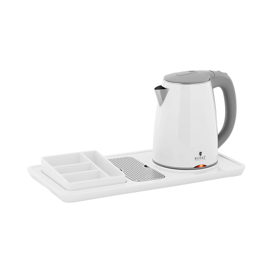 Professionell hotell-vattenkokare - Vit- 1,2 L - 1800 W - Med kaffe- och tebricka