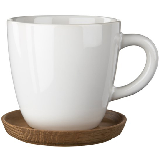 Höganäs Keramik Kaffemugg 33 cl med Träfat Vitblank