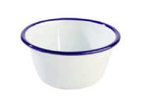 Skål 50 cl Ø13xH6 cm Emaljebelagt stål Hvid med blå kant,10 stk/pk