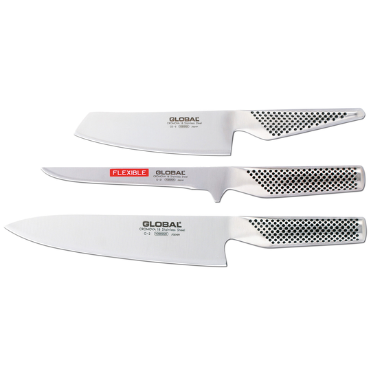 Global Knivset 3 Knivar, Kockkniv, Filékniv,Grönsakskniv
