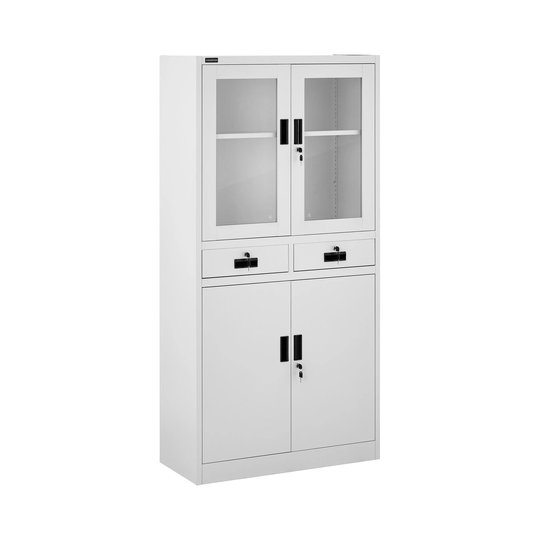 Dokumentskåp - 90 x 40 x 185 cm - 2 lådor - 2 glasdörrar