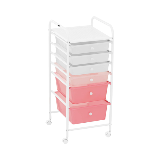 Kosmetikvagn - 6 lådor - rosa/vit