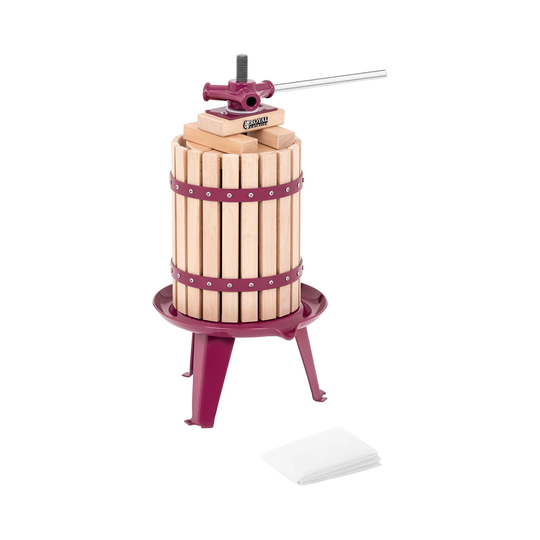 Andrahandssortering Fruktpress - Manuell - Trä - 6 L - Inkl. träblock, pressplatta och pressduk