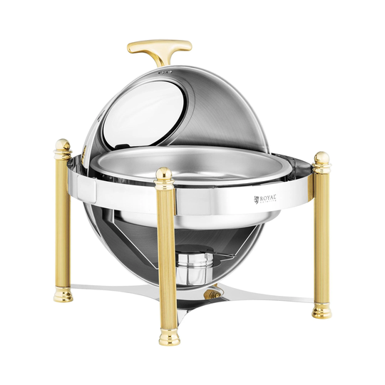 Chafing dish - Rund - Gulddetaljer - Rullhuva - 6 L - Royal Catering
