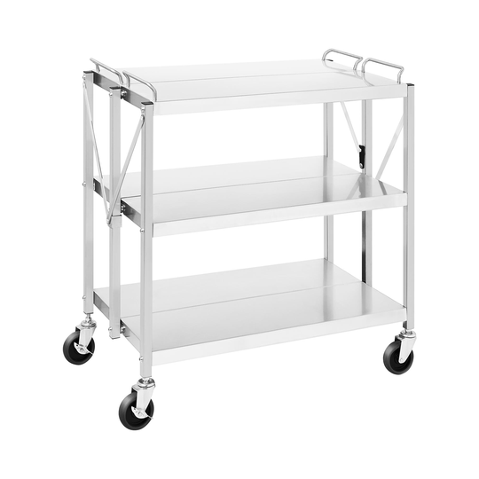 Hopfällbar serveringsvagn - Rostfritt stål - 3 hyllplan - 90 kg - 50 x 83 cm