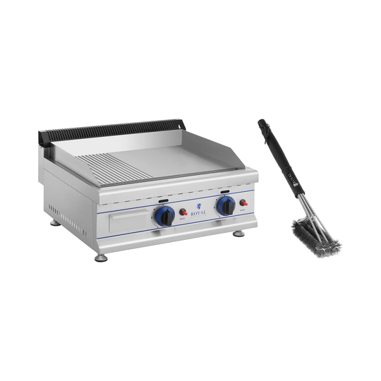 Set dubbel gas-stekbord med grillborste - 65 cm - Naturgas - 20 mbar