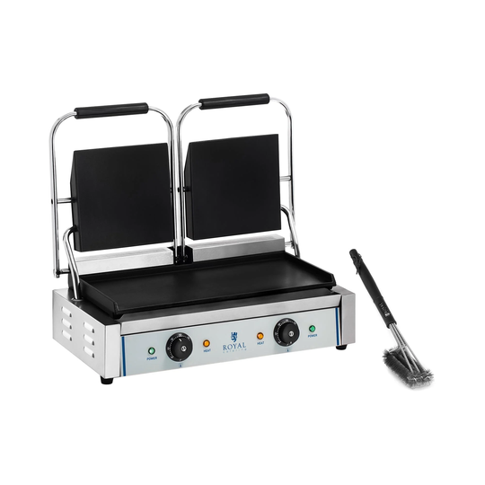 Set dubbel kontaktgrill med grillborste - slät - 2 x 1800 W