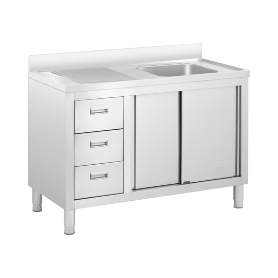 Diskbänksbord - 1 diskho - Royal Catering - Rostfritt stål - 400 x 400 x 300 mm
