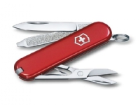 Victorinox Classic SD, Slip joint kniv, Kniv med flera verktyg, Cellidor, Syntetisk ABS, Röd, Rostfritt stål, 7 verktyg
