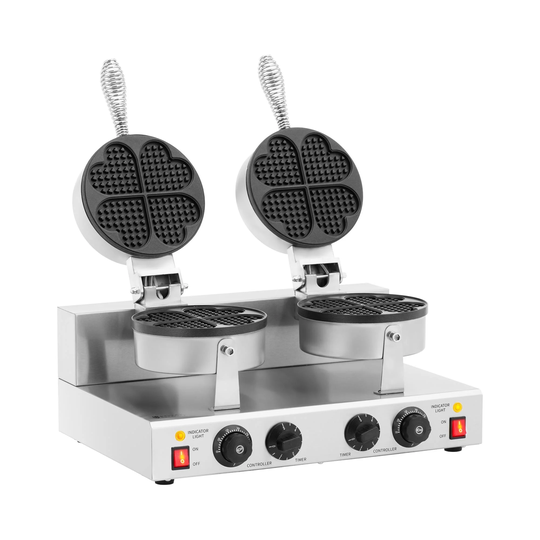 Dubbel våffeljärn - hjärtformad - 2000 W - 0 - 5 min timer - Royal Catering
