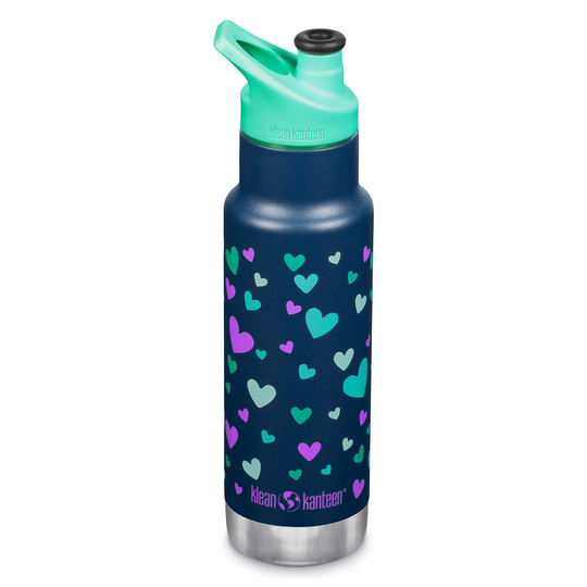 Klean Kanteen Isolerad flaska med sportkork för barn, 355 ml, navy hearts