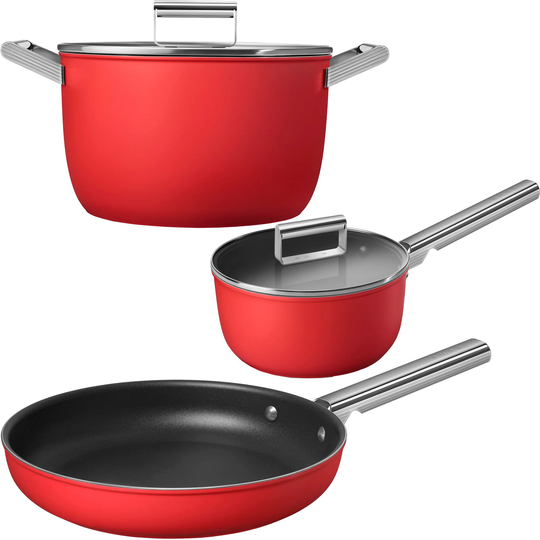 Smeg Gryt- och pannset, 3 delar, röd