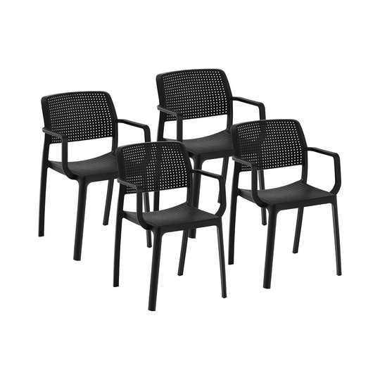 Stol - Set med 4 - Royal Catering - Upp till 150 kg - Ryggstöd med lufthål - Armstöd - Svart