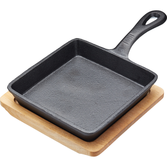 Kitchen Craft Mini Serverings Gjutjärnform med Träunderlägg Rektangulär 15 cm