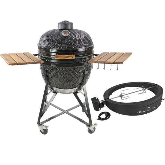 Kamado Sumo Maxi kolgrill, svart + grillmästarens rotisseri och pizzaugn