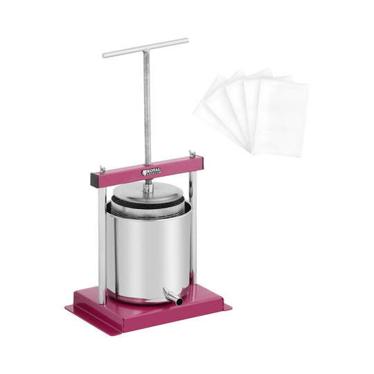 Fruktpress - rostfritt stål/järn - 5 l - inkl. 5 pressdukar - Royal Catering