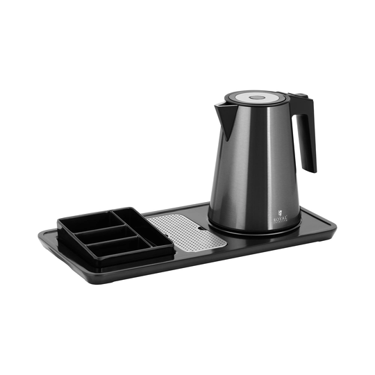 Vattenkokare med serveringsbricka -1,2 l - 1800 W - svart - Royal Catering