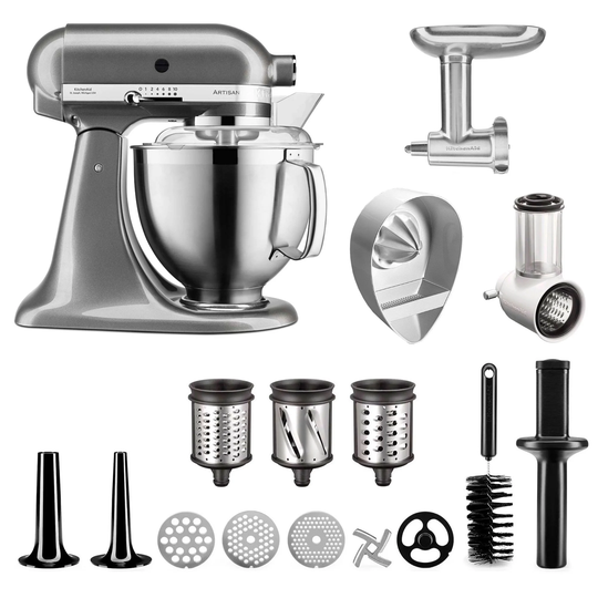 KitchenAid Artisan 5KSM185PSEMS köksmaskin + tillbehörspaket, medallion silver