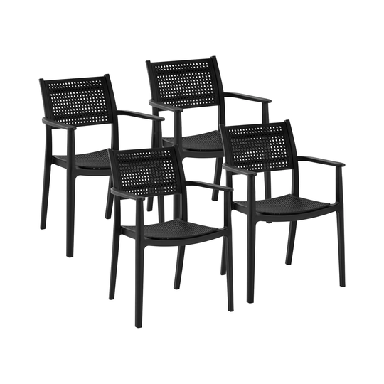 Stol - Set med 4 - Royal Catering - Upp till 150 kg - Flätat ryggstöd - Armstöd - Svart