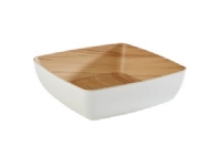 Skål Frida 2,65 ltr 25x25x7,5 cm Melamin vit/träd look, 6 st/pk