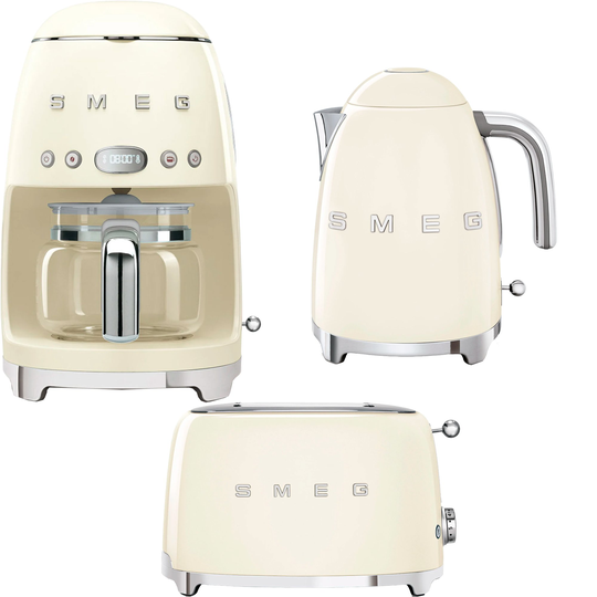 Smeg Frukostpaket kaffebryggare, brödrost & vattenkokare, creme