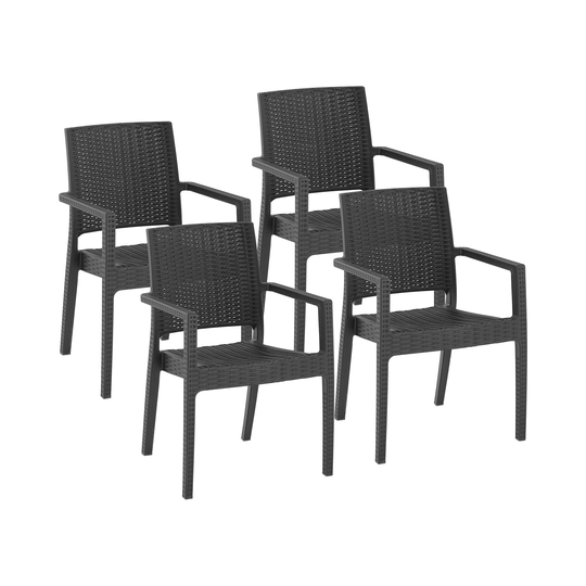 Stol - Set med 4 - Royal Catering - Upp till 150 kg - Ryggstöd med korgmönster - Armstöd - Svart