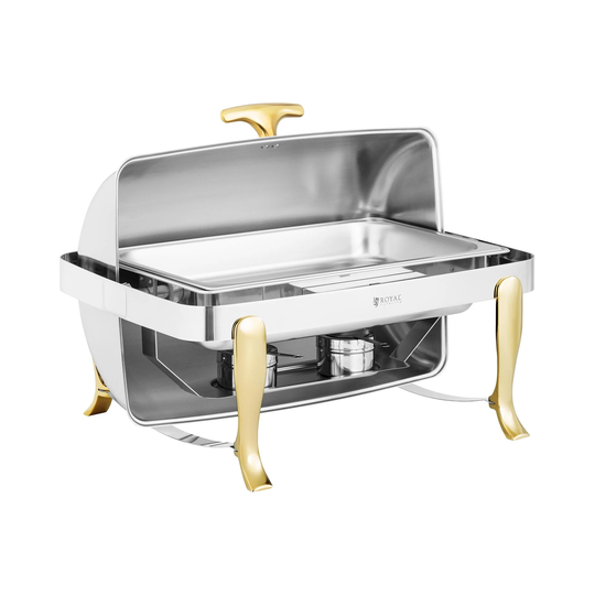 Chafing dish - GN 1/1 - Gulddetaljer - Rullhuva - 9 L - 2 bränsleceller - Royal Catering