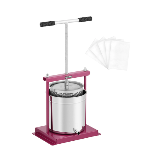 Andrahandssortering Fruktpress - rostfritt stål/järn - 12 l - inkl. 5 pressdukar - Royal Catering