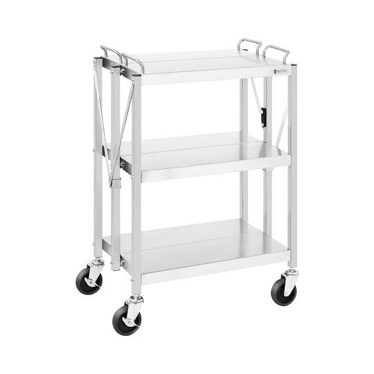 Hopfällbar serveringsvagn - Rostfritt stål - 3 hyllplan - 90 kg - 40 x 58 cm