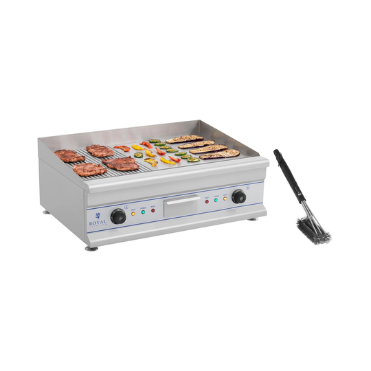 Set dubbelt elektriskt stekbord med grillborste - 75 cm - räfflad/slät - 2 x 3200 W