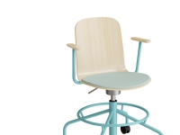 Stol ADD 5903, Fotstöd, hjul och armstöd, Vitpigmenterad eklaminat, Sits med turkos textil, Turkos ram
