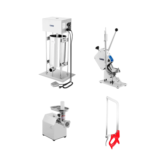 Set korvstoppare med köttkvarn, klipsmaskin och köttsåg - 15 L - 70 kg/t