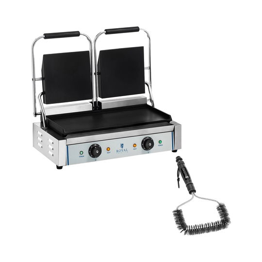 Set dubbel kontaktgrill och grillborste - 2 x 1800 W - Slät